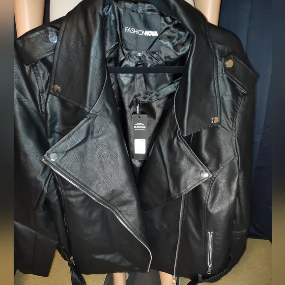 Women's Black Leather Jacket - Picture 2 of 4